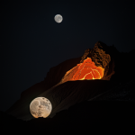 A mesmerizing moon is shown with a giant crack glowing vibrantly with lava, capturing a breathtaking celestial landscape.