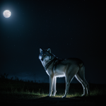 A mystical wolf glowing under the moonlight, showcasing its ethereal beauty and capturing the essence of fantasy and nature's magic in a captivating scene.