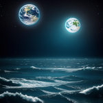 A serene ocean planet illuminated by three mystical moons, casting reflections on the tranquil waves, creating a captivating cosmic scene.