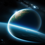 A breathtaking view of an orbital ring encircling Earth, showcasing the wonder of space exploration and the beauty of our planet from space.