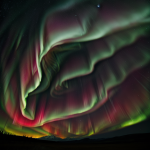 A planet showcasing vibrant magnetic aurora belts, illustrating the interaction of solar winds and planetary magnetism, creating a stunning celestial display.