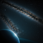 A mesmerizing image of a planet orbiting three stars, showcasing the cosmic dance within a triple star system.