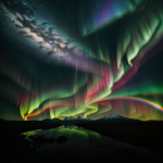 A stunning wallpaper featuring a planet adorned with vibrant rainbow auroras, capturing the essence of cosmic beauty and celestial wonder.