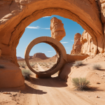 A mysterious portal opening in a vast desert landscape, inviting exploration and evoking curiosity amidst endless golden sands.