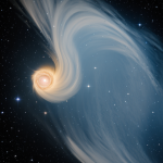 A young protostar forming within a cosmic dust cloud, showcasing the early stages of stellar birth amidst interstellar materials.