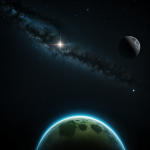 A rogue planet glowing faintly against the dark backdrop of space, showcasing its enigmatic beauty and cosmic allure.