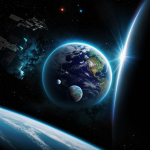 A vivid depiction of a shattered planet core floating in orbit, showcasing the intricate details and cosmic elegance of this celestial phenomenon.