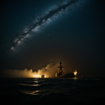 A ship dramatically breaking through the atmosphere, leaving a trail of glowing light, illustrating the power and beauty of space travel.