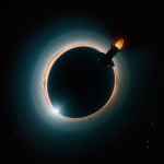 A futuristic ship diving into the swirling light of a black hole, showcasing the mysteries and wonders of the universe.