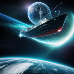 A futuristic spaceship emerges from a glowing warp rift, illustrating advanced space travel technology and the mysteries of intergalactic exploration.