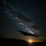 An ethereal solar sail catching and harnessing starlight for space propulsion, illustrating future innovations in sustainable cosmic travel.