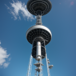 Conceptual illustration of a space elevator connecting Earth to orbit, showcasing futuristic transportation technology.