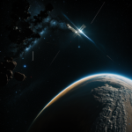 A breathtaking view of a space station orbiting a rogue comet, showcasing the wonders of space exploration and cosmic phenomena.