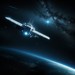 A spaceship navigating through a dense asteroid field, showcasing the vastness of space and the beauty of celestial exploration.