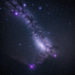 A breathtaking view of a star cluster glowing in a mystical purple haze, showcasing the enchanting beauty of the cosmos and celestial wonders.