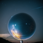 A vibrant star encased within a futuristic artificial sphere, showcasing the fusion of cosmic art and science in a breathtaking visual.
