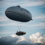 A steampunk airship gracefully floating through the clouds, showcasing a blend of vintage aesthetics and futuristic design elements in an enchanting scene.
