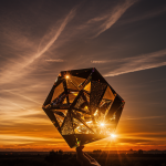 A breathtaking sunset reflected in a crystal prism, showcasing vibrant colors and a stunning play of light.