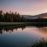 A stunning sunset casts a vibrant reflection over a calm lake, showcasing a blend of warm colors and tranquility in the serene natural setting.