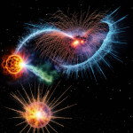 A supernova explosion frozen mid-burst, showcasing vibrant cosmic colors and stellar debris in space, illustrating the dynamic power of the universe.