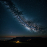 A breathtaking view of towering crystal spires under a vibrant nebula sky, showcasing the beauty of natural formations and celestial wonders.