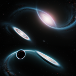 A mesmerizing view of twin black holes with beautiful lensing arcs, showcasing the wonders of cosmic phenomena and gravitational effects.