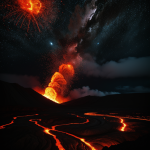 A breathtaking view of a volcanic alien world with glowing lava rivers, showcasing the fiery beauty and mysterious allure of an otherworldly landscape.
