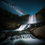 A stunning waterfall gracefully cascading into a starry night sky, blending nature's beauty with celestial wonders to create an awe-inspiring scene.