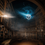 A magical scene of a wizard's library, where books are levitating and defying gravity, creating an enchanting atmosphere of fantasy and wonder.