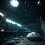 A hauntingly beautiful abandoned space colony floating silently in the vastness of space, showcasing the architectural and technological remnants of human exploration.