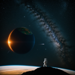 An astronaut reaches out with a gloved hand to touch a glowing planet in space, symbolizing human curiosity and the wonders of celestial exploration.