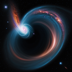 A mesmerizing depiction of a cosmic black hole swirl, capturing the swirling dynamics and enigmatic beauty within the vast universe.