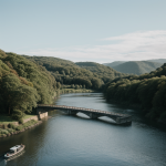 A serene view of a bridge spanning a calm river, reflecting the tranquil beauty of nature and inviting peaceful contemplation.