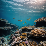 A vibrant coral reef illuminated by sunlight beams, showcasing diverse marine life and colorful corals in a stunning underwater seascape.