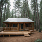 A cozy cabin nestled in the serene woods, surrounded by lush foliage and natural beauty, offering a peaceful and rustic retreat.