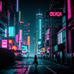 A stunning cyberpunk neon cityscape featuring vibrant lights and futuristic urban architecture, capturing the essence of modern city life.