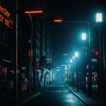 A vibrant display of neon cyberpunk street lights illuminating a futuristic urban landscape with colorful, glowing hues.