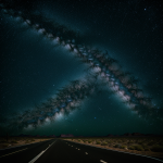 A serene desert road under the dazzling Milky Way, showcasing a stunning view of stars and the galaxy in a clear night sky.