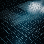 A stunning digital grid landscape showcasing the fusion of technology and nature with vibrant colors and intricate patterns.