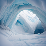 A breathtaking view inside an icy glacier cave, showcasing stunning ice formations and the serene natural beauty of this hidden wonder.