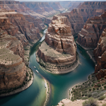 A stunning view of a majestic canyon with a serene river flowing below, capturing the essence of natural beauty and adventure.