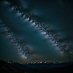 A minimalist artwork depicting a mountain silhouette under a starry sky, showcasing the elegance of simple lines and shapes.