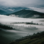 A breathtaking view of mist rolling through a picturesque valley, creating a serene and mystical atmosphere that captivates the senses.