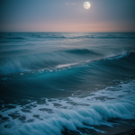 A serene scene of moonlight reflecting over gentle ocean waves, capturing the tranquility and beauty of a moonlit night over the sea.