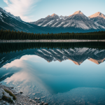 A majestic mountain perfectly reflected in a calm lake, showcasing the beautiful symmetry and serenity of nature's wonders.