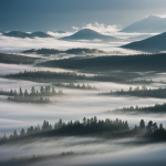 A mesmerizing view of a valley enveloped in mystic fog, creating an ethereal and dreamlike atmosphere perfect for nature lovers and photographers.