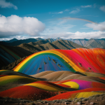 A stunning view of rainbow mountains after rain, showcasing vibrant colors and serene landscapes in a captivating natural setting.
