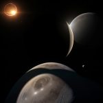 A breathtaking view of a ringed planet eclipse, showcasing the celestial beauty and intricate details of planetary rings against a cosmic backdrop.