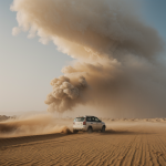 A powerful sandstorm swirling across an expansive desert landscape, showcasing the dramatic and mesmerizing forces of nature.