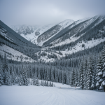 A snowy mountain pass engulfed in a swirling snowstorm, showcasing the harsh yet beautiful winter conditions travelers may encounter.